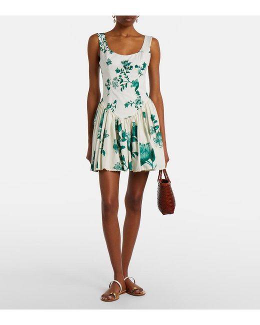 Agua Bendita Green Pluma Floral Cotton Minidress