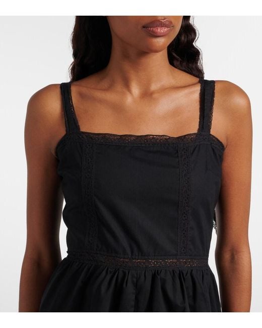 Faithfull The Brand Black Emilia Lace-Trimmed Cotton Romper