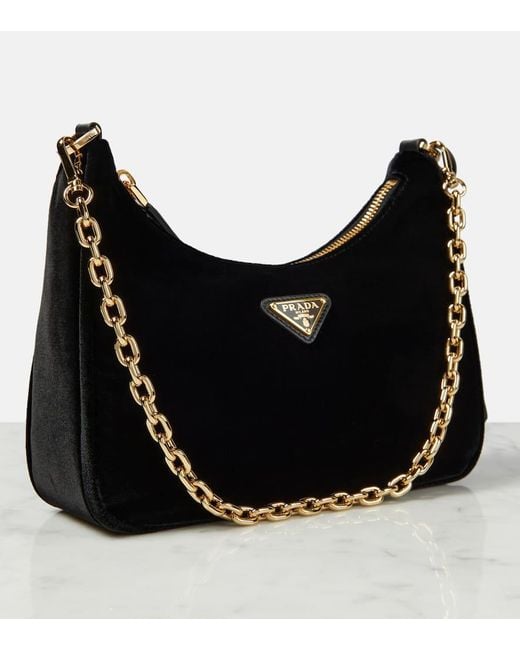 Prada Black Schultertasche Re-Edition Small Aus Samt