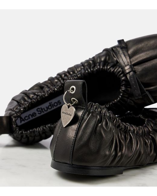 Acne Black Bow-Detail Leather Ballet Flats