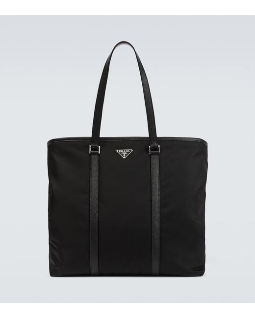 Prada Black Re-Nylon Leather-Trimmed Tote Bag for men