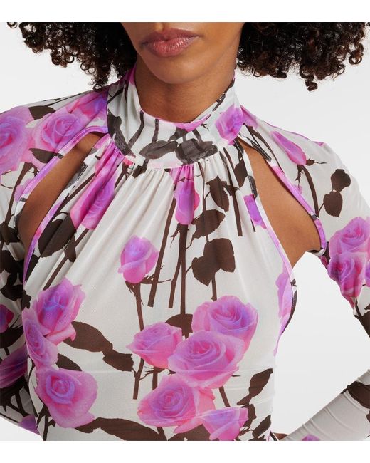 David Koma Pink Floral Ruched Minidress