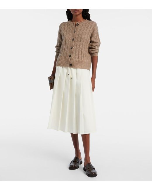 Brunello Cucinelli Natural Pleated Midi Skirt