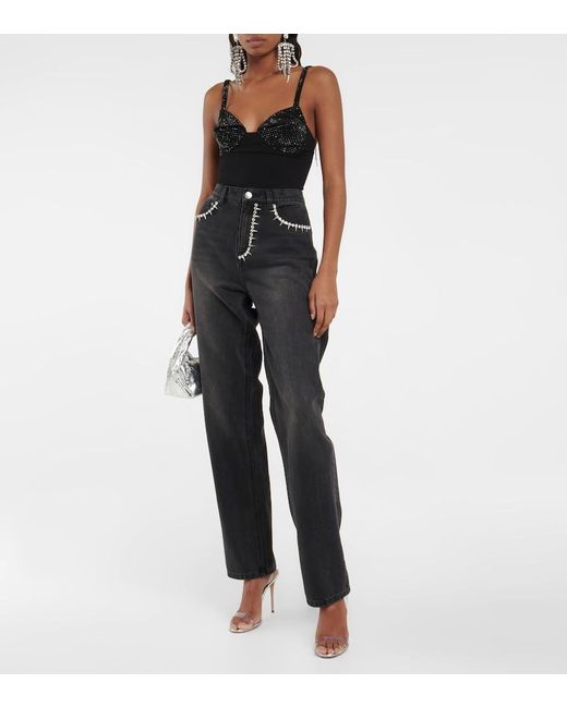 Area Black Embellished Jersey Bodysuit
