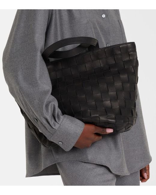 The Row Black Sisal Leather Tote Bag