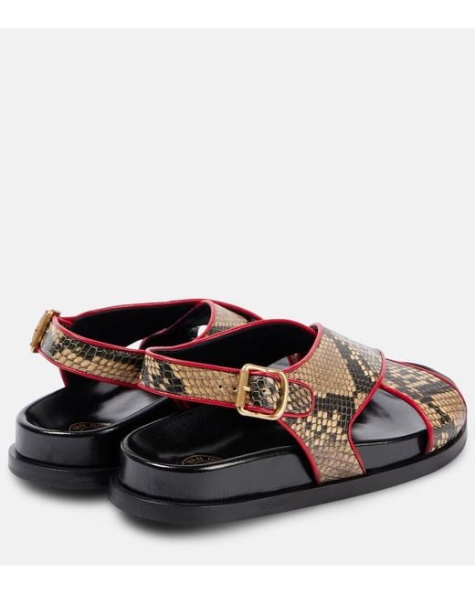 Dries Van Noten Brown Snake-Effect Leather Slingback Sandals