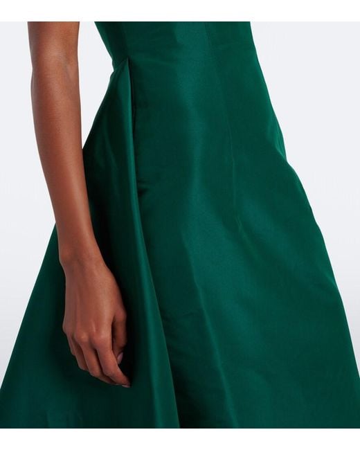 Monique Lhuillier Green Draped Strapless Silk Bustier Gown
