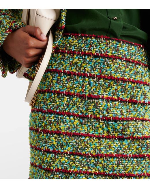 Gucci Green Striped Tweed Midi Skirt