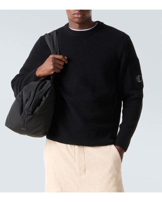 C P Company Black Ribbed-Knit Wool-Blend Sweater for men