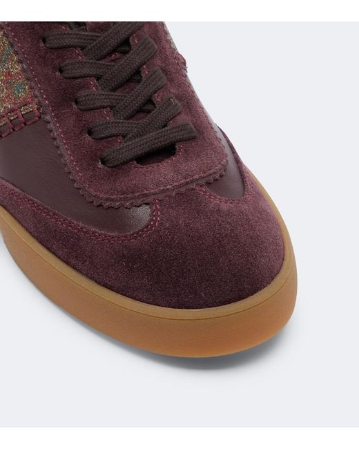 Etro Brown Pegaso Suede-Trimmed Leather Sneakers
