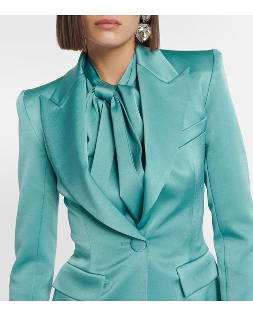 Alex Perry Blue Aro Satin Single-Breasted Blazer