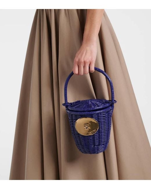 Patou Blue Iconic Embellished Wicker Bucket Bag