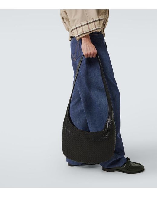 Bottega Veneta Black Veneto Intrecciato Leather Messenger Bag for men