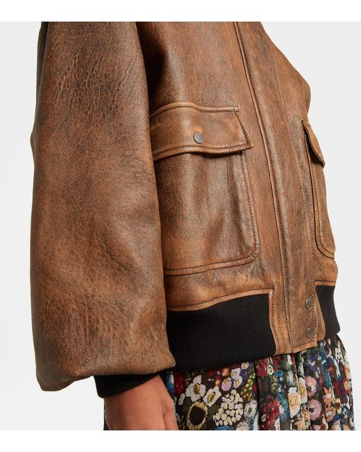 Khaite Brown Sandor Shearling-Trimmed Leather Jacket