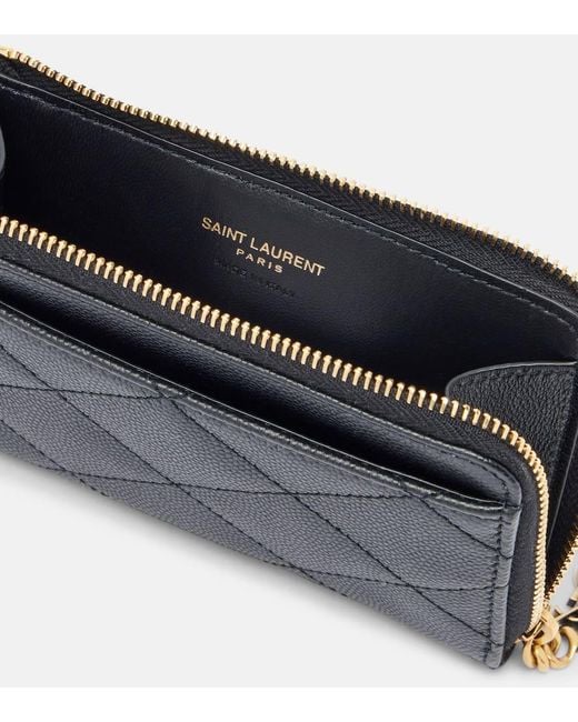 Saint Laurent Blue Cassandre Bijou Quilted Leather Card Case