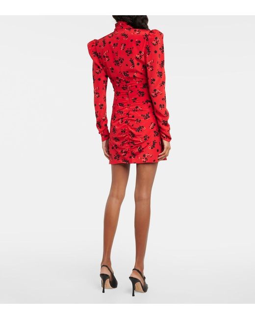 Alessandra Rich Red Silk Dress With Drapery On The Front