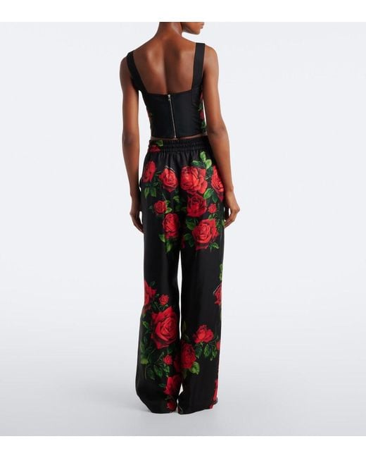 Dolce & Gabbana Red Floral Silk Wide-Leg Palazzo Pants