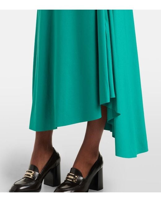Victoria Beckham Green Asymmetric Gathered Jersey Midi Dress