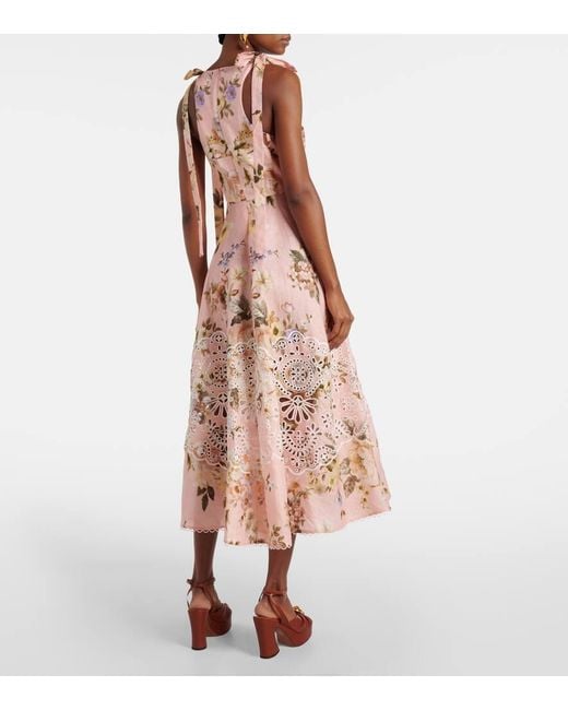 Vestido Midi Acacia De Lino Con Bordado Ingles Zimmermann de color Pink