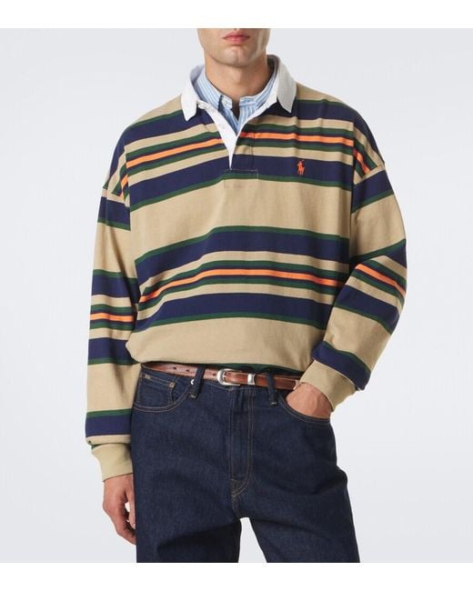 Polo Ralph Lauren Blue Striped Cotton Jersey Polo Sweater for men