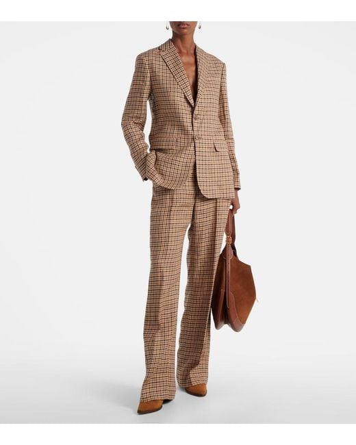 Polo Ralph Lauren Brown Checked Linen Straight Pants