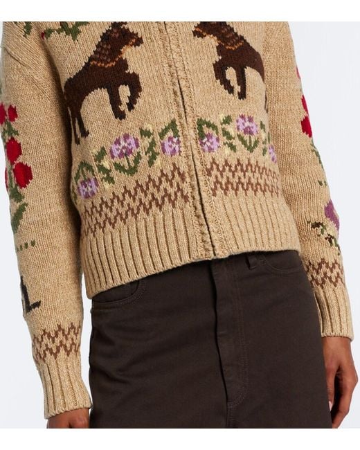 Polo Ralph Lauren Natural Intarsia Wool And Cotton Zip-Up Cardigan