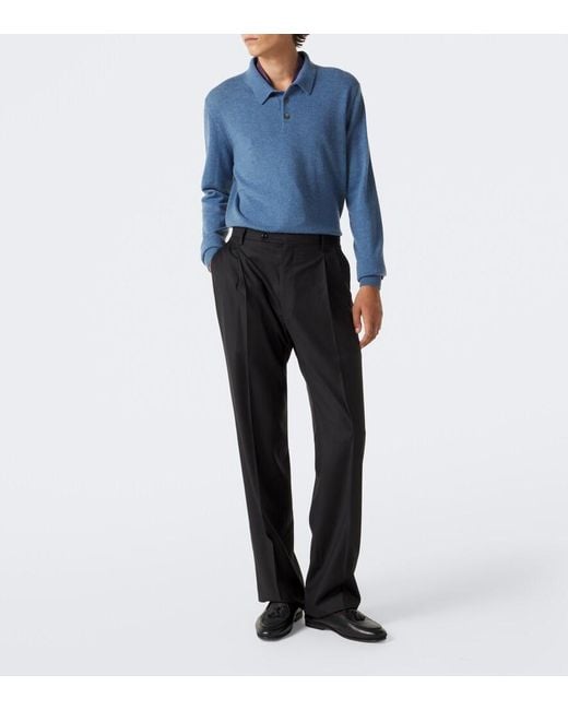 Rubinacci Blue Cashmere Polo Sweater for men