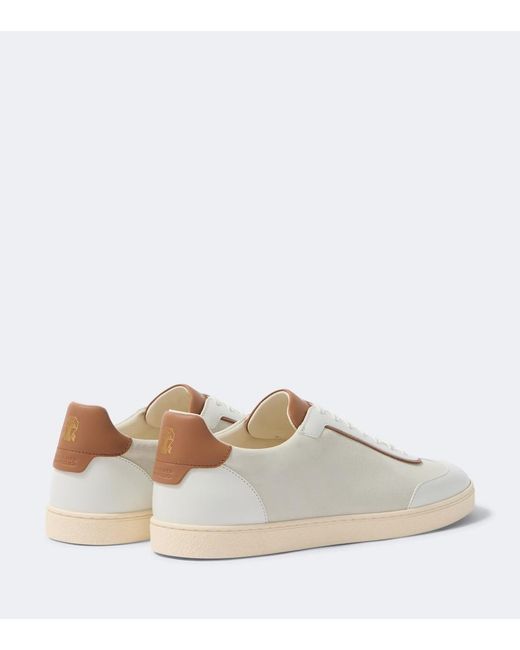 Brunello Cucinelli White Leather-Trimmed Suede Sneakers for men