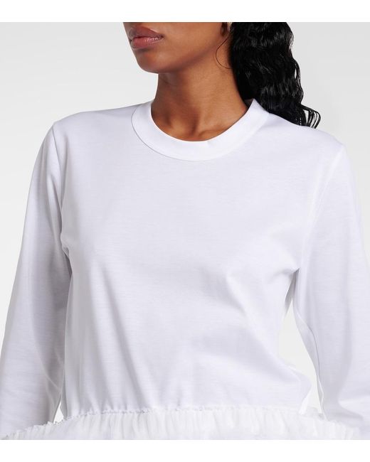 Noir Kei Ninomiya White Tulle-Trimmed Cotton Jersey Top