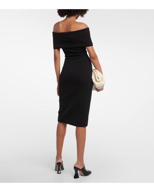 Bottega Veneta Black Off-shoulder Jersey Midi Dress