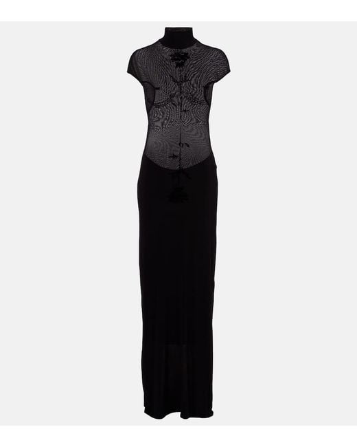 Jean Paul Gaultier Black Maxikleid Aus Samt Und Jersey