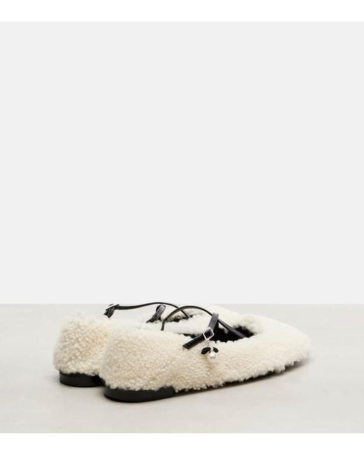 Jimmy Choo White Eleri Shearling Ballet Flats