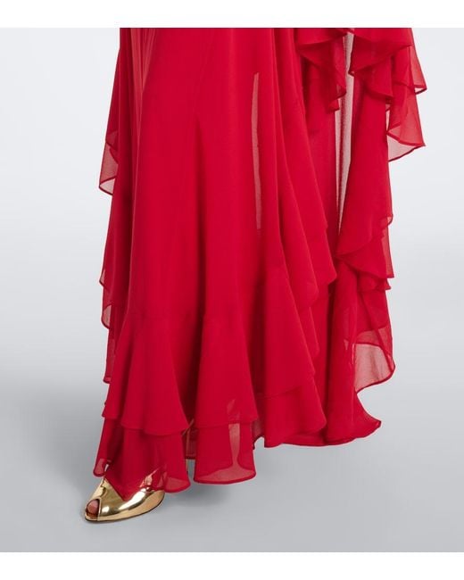 De La Vali Red Socorro Chiffon Maxi Dress
