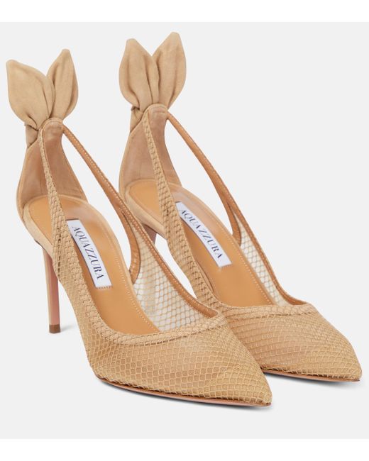 Aquazzura Bow Tie Mesh And Suede Pumps in Natural | Lyst Canada