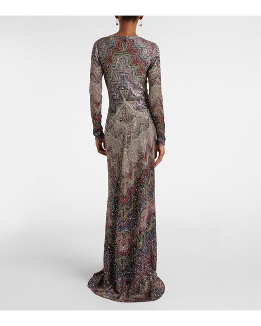 Abito Lungo Con Lame E Paillettes A Zig-Zag di Missoni in Gray