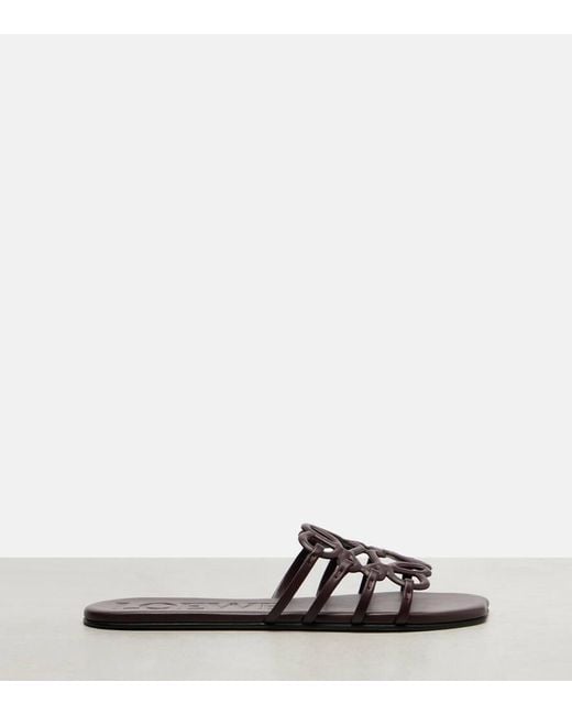Loewe Brown Petal Anagram Leather Slides