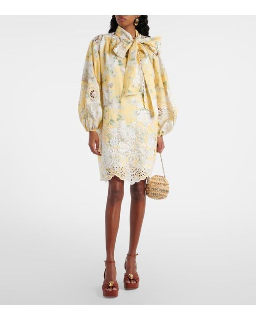 Zimmermann Metallic Besticktes Minikleid Acacia Aus Leinen