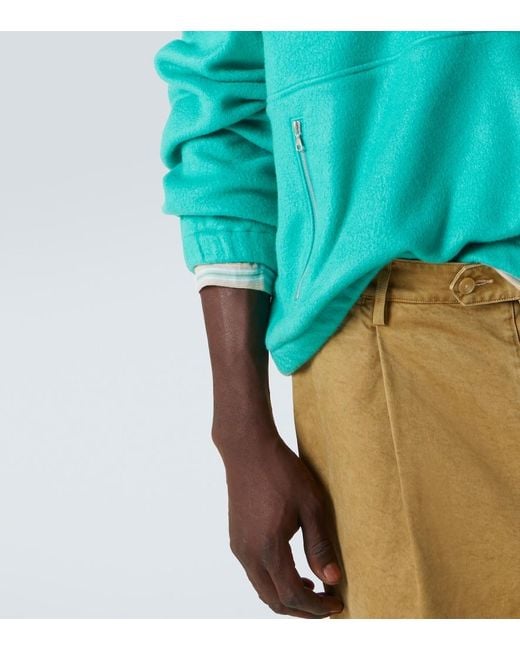 Auralee Green Silk Fleece Half-Zip Sweater for men