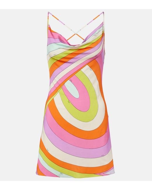 Emilio Pucci Pink Iride Draped Satin Jersey Minidress
