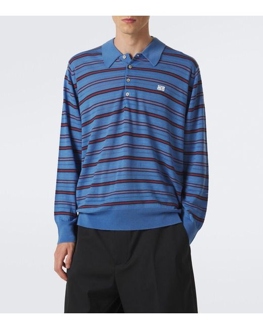 Wales Bonner Blue Beam Striped Wool Polo Sweater for men