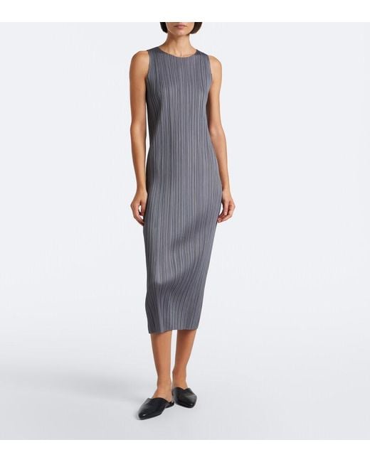 Pleats Please Issey Miyake Gray Basics Pleated Midi Dress