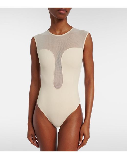 Eres White Unique Mesh-Trimmed Swimsuit