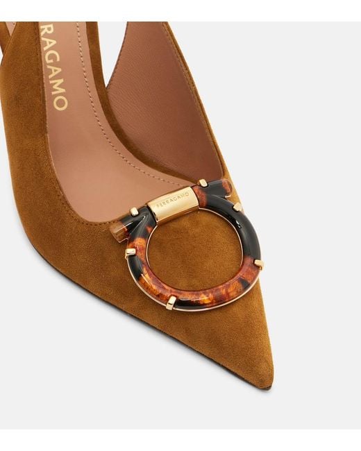Ferragamo Brown Slingback-Pumps Sara Aus Veloursleder