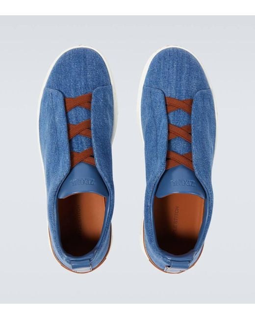 Zapatillas Triple Stitch de denim Zegna de hombre de color Blue
