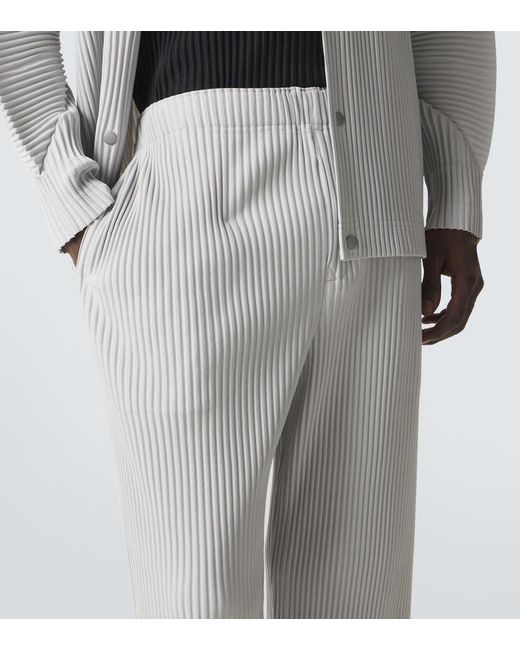 Homme Plissé Issey Miyake White Color Pleats Straight Pants for men