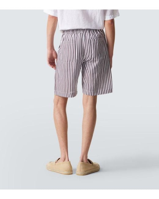 Fedeli Brown Striped Linen Shorts for men