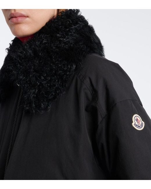 Moncler Black Rougequeue Shearling-Trimmed Down Jacket
