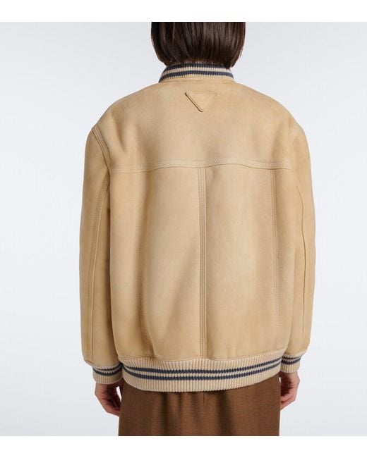 Prada Natural Wool-Trimmed Shearling Bomber Jacket