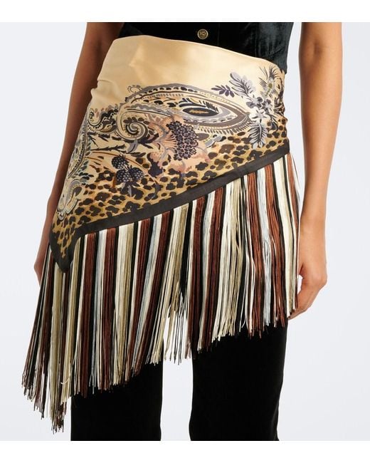Etro Natural Fringed Printed Silk Twill Scarf