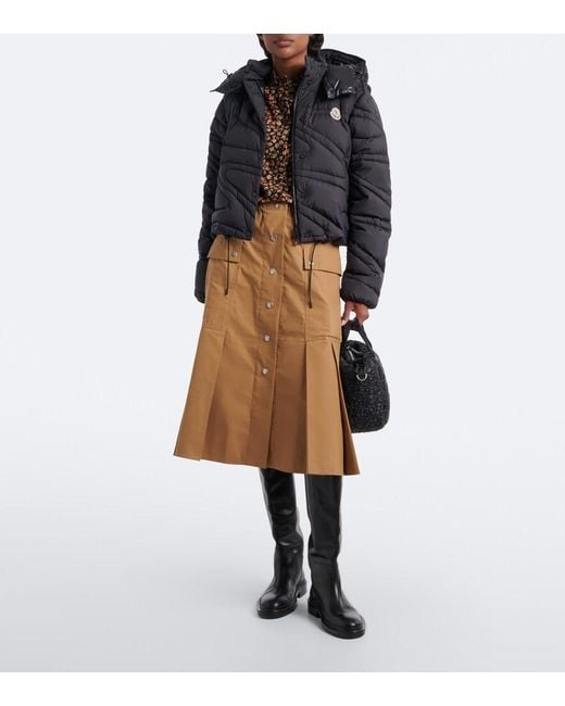 Moncler Natural Pleated Cotton-Blend Midi Skirt